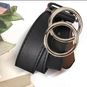 New Double Round Circle Buckle Women Belt for Ladies Jeans Causal Waistband M